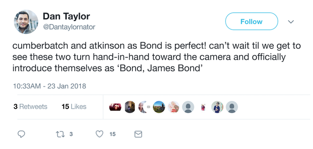 Illustration for article titled Swoon! The New James Bond Will Be Played By Benedict Cumberbatch And Rowan Atkinson Holding Hands!